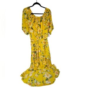 Harlow And Rose High Low Dress Yellow Floral Whimsy Cottagecore Size XL